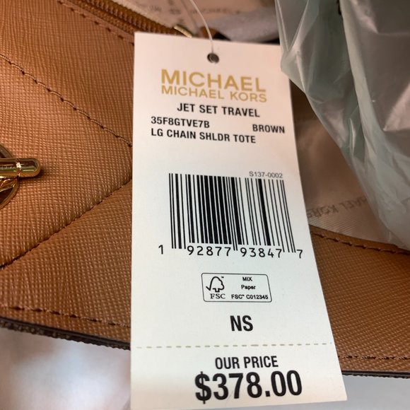 Michael Kors Jet Set Travel Logo Brown Large Shoulder Tote Gold Chain NWT - Picture 4 of 14